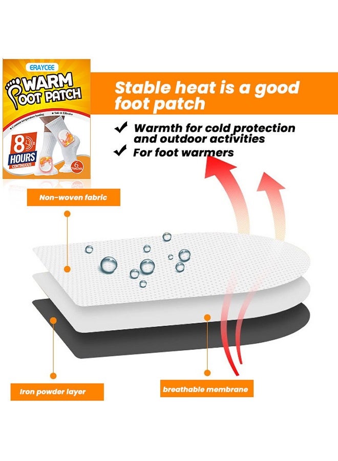 ERAYCEE Warm Foot Patch, 6PCS Foot Heating Patch, Up To 8 Hours Of Heat Long Lasting, Adhesive And Safe Heat Patch, Feet Warmers For Outdoor Activities Skiing Hiking, Heating Winter For On-The-Go Warmth, Warmer - Image 2